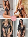 Avidlove Women's Lace Deep V Bodysuit Black
