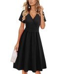 VOTEPRETTY Women's Short Sleeve V Neck Wrap Dress Summer Casual Floral Sundress with Pockets(Black,L)