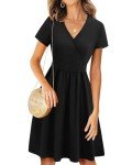 VOTEPRETTY Women's Short Sleeve V Neck Wrap Dress Summer Casual Floral Sundress with Pockets(Black,L)