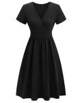 VOTEPRETTY Women's Short Sleeve V Neck Wrap Dress Summer Casual Floral Sundress with Pockets(Black,L)