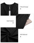 VOTEPRETTY Women's Short Sleeve V Neck Wrap Dress Summer Casual Floral Sundress with Pockets(Black,L)
