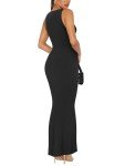 REORIA Womens 2024 Trendy Summer Sexy Square Neck Lounge Long Dress Formal Elegant Sleeveless Ribbed Wedding Guest Bodycon Maxi Dress for Women Black X-Small