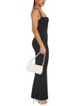 REORIA Womens 2024 Trendy Summer Sexy Square Neck Lounge Long Dress Formal Elegant Sleeveless Ribbed Wedding Guest Bodycon Maxi Dress for Women Black X-Small