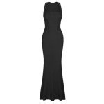 REORIA Womens 2024 Trendy Summer Sexy Square Neck Lounge Long Dress Formal Elegant Sleeveless Ribbed Wedding Guest Bodycon Maxi Dress for Women Black X-Small