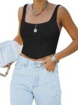 REORIA Women's Summer Sexy Square Neck Sleeveless Trendy Night Club Cropped Tank Top Cute Going Out Bustier Corset Crop Tops Black Medium