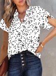 Dokotoo Womens Juniors Summer Tops 2024 Fashion Trendy Casual Dressy Fall Smocked Short Sleeve T Shirts Alicia Flower Print V Neck Business Work Tunic Bohemian Floral Top Medium White
