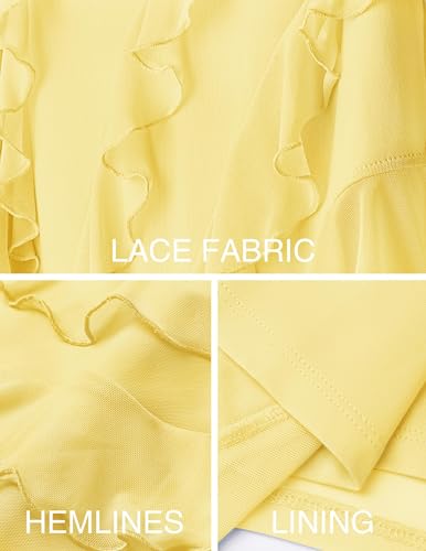 ZESICA Women's 2024 Strapless Bodycon Tube Dress Sexy Off Shoulder Mesh Irregular Ruffle Backless Party Midi Dresses,LightYellow,Small