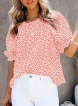 Red Floral Print Ruffle Sleeve Blouse for Women