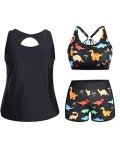 Holipick Women's Black Dinosaur Plus Size Swimsuit Set