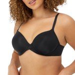 Maidenform One Fab Fit Underwire Bra, Push-Up T-Shirt Bra, Modern Demi Bra, Lightly Padded Bra with Convertible Straps, Black, 34B