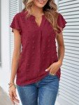 MEROKEETY Women Summer Short Sleeve V-Neck Blouse