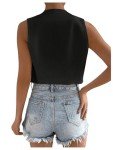 SHENHE Women's V Neck Sleeveless Button Down Crop Vest Top Blazer Coat Office Suit Black L
