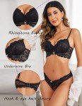 Avidlove Lingerie Sets For Women Sexy Push Up Bra and Panty Set Lace Underwear Black X-Large