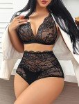 Avidlove Sexy Lingerie for Women High Waist Bra and Panty Set Strappy Babydoll Bodysuit Black