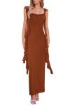 PRETTYGARDEN Women's Summer Long Formal Wedding Guest Dress Sleeveless Ruffle Cocktail Party Maxi Bodycon Dresses (Caramel,Large)