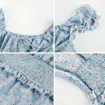 YOBECHO Women's Summer Ruffle Sleeve Sweetheart Neckline Printing Dress Mini Dress A-Light Blue