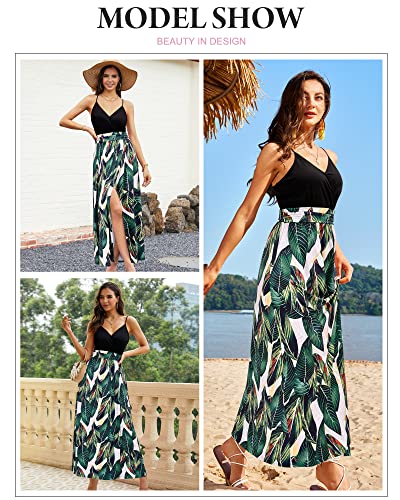 Newshows Dresses for Women 2024 Beach Cover ups Spaghetti Strap Casual Laua Party Tropical Outfits Cocktail Long Formal Flowy Sundresses Trendy (Floral 09, XL)