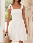ZESICA Women's 2024 Summer Spaghetti Strap Sleeveless Square Neck Ruffle A Line Swing Mini Dress,Ivory,Small