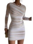 GOKATOSAU Women's Sheer Sleeve Bodycon Mini Dress