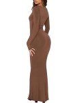 REORIA Women's Elegant Ribbed Long Sleeve Maxi Dress