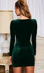 Dark Green Velvet Long Sleeve Bodycon Mini Dress