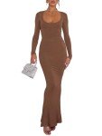 REORIA Women's Elegant Ribbed Long Sleeve Maxi Dress