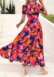 PRETTYGARDEN Women's Summer Wrap Maxi Dress Casual Boho Floral V Neck Short Sleeve Ruffle Hem Split Beach Long Dresses (Blue Orange Floral,X-Large)