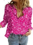 Dokotoo Womens Casual Alicia Flowy Print V Neck Roll Up Long Sleeve Chiffon Button Down Blouses Tshirts Tops for Women 2024 Summer Trendy Dressy Work Business Boho Top Pink S