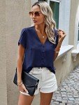 PRETTYGARDEN Womens Tops Dressy Casual Chiffon Blouses for Women 2024 Summmer Business Professional Shirts (Navy,M)