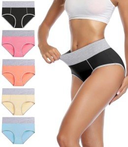 wirarpa Women's Cotton Underwear High Waist Briefs Ladies Soft Breathable Panties Full Coverage Underpants 5 Pack XX-Large