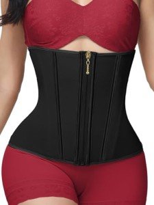 SHAPSHE Waist Trainer for Women Workout Waist Cincher Zipper Tummy Control Corset Shapewear Body Shaper Black
