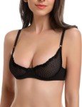 Wingslove Women's Sexy 1/2 Cup Lace Bra Balconette Mesh Underwired Demi Shelf Bra Unlined See Through Bralette (Black, 36C)
