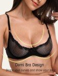 Wingslove Women's Sexy 1/2 Cup Lace Bra Balconette Mesh Underwired Demi Shelf Bra Unlined See Through Bralette (Black, 36C)