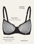 Wingslove Women's Sexy 1/2 Cup Lace Bra Balconette Mesh Underwired Demi Shelf Bra Unlined See Through Bralette (Black, 36C)