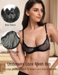 Wingslove Women's Sexy 1/2 Cup Lace Bra Balconette Mesh Underwired Demi Shelf Bra Unlined See Through Bralette (Black, 36C)