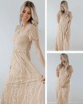 MerokeETY Women's Floral Lace V Neck Maxi Dress