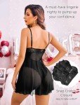 Avidlove Babydoll Lingerie for Women Floral Snap Crotch Teddy Chemise Nightie Lace Nightgown Black