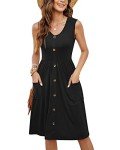 MOLERANI Womens Summer Dresses Sleeveless V Neck Front Buttons Fit and Flare Midi Dress(Black,L)