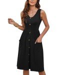 MOLERANI Womens Summer Dresses Sleeveless V Neck Front Buttons Fit and Flare Midi Dress(Black,L)