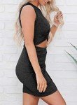 Acelitt Women's Black Spring Summer Sleeveless Short Bodycon Dress Cutout Ruched Party Mini Dresses Beach Vacation Outfits Small