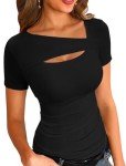 Square Neck Cutout Black Ribbed Slim Fit Top
