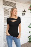 Square Neck Cutout Black Ribbed Slim Fit Top