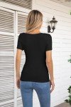 Square Neck Cutout Black Ribbed Slim Fit Top