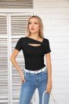 Square Neck Cutout Black Ribbed Slim Fit Top