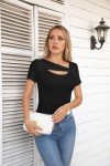 Square Neck Cutout Black Ribbed Slim Fit Top