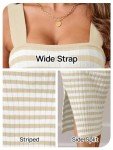 MEROKEETY Women's Striped Sleeveless Square Neck Knit Midi Dress Bodycon Slit Casual Tank Summer Sweater Dresses, Apricot, XS