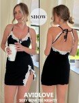 Avidlove Women's Lingerie Babydoll Lingerie for Women Sexy Slip Dress Modal Nightgown Sleepwear for Women (Black,S)