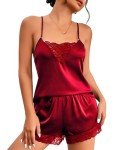 Avidlove Silk Satin Pajama Set with Lace Trim