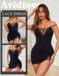Avidlove Sexy Lingerie for Women Lace Night Gown Soft Sleepwear Babydoll Lingerie Nightgown(Black S)