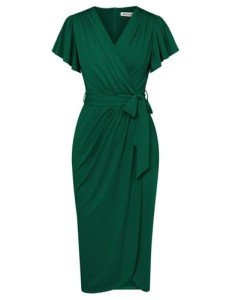 Women Dresses Ruffle Sleeve Midi Formal Summer Dress Elegant Wedding Guest Cocktail Party Bridesmaid Dresses Green M